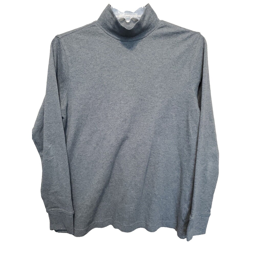 Lands' End Women's Relaxed Fit Gray Cotton Mock Neck Long Sleeve T-Shirt Medium